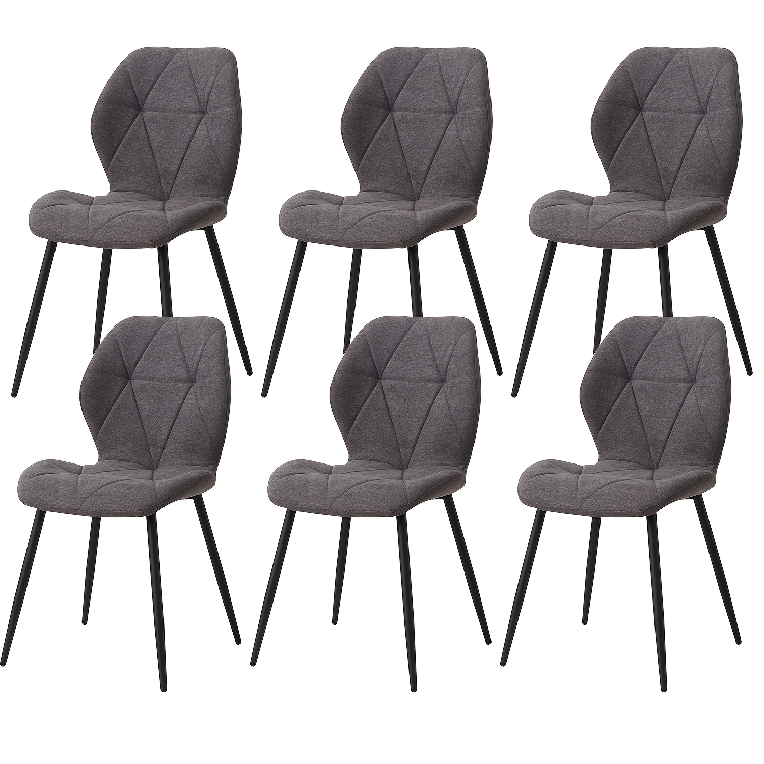 Image of Egoonm Set Of 6 Mid-century Modern Dining Chairs, Linen Fabric Upholstered With Black Metal Legs, Ergonomic Backrest & Cushioned Seats, For Living Room, Kitchen, Dining Room
