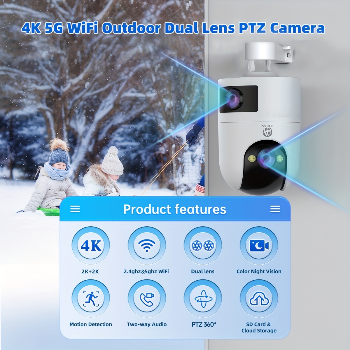 1pc 4k dual lens wireless ip camera ptz outdoor   with 5g wifi dual screen auto tracking night vision two way audio motion detection for   safety and monitor details 0