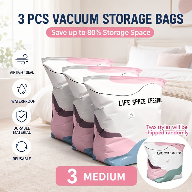 TEMU Airless Travel Storage Bags, 3pcs Large Square Bags, Reusable Heavy-duty Compression , 80% Of Space, Ideal For Storing Bedding, Keeping Clothes