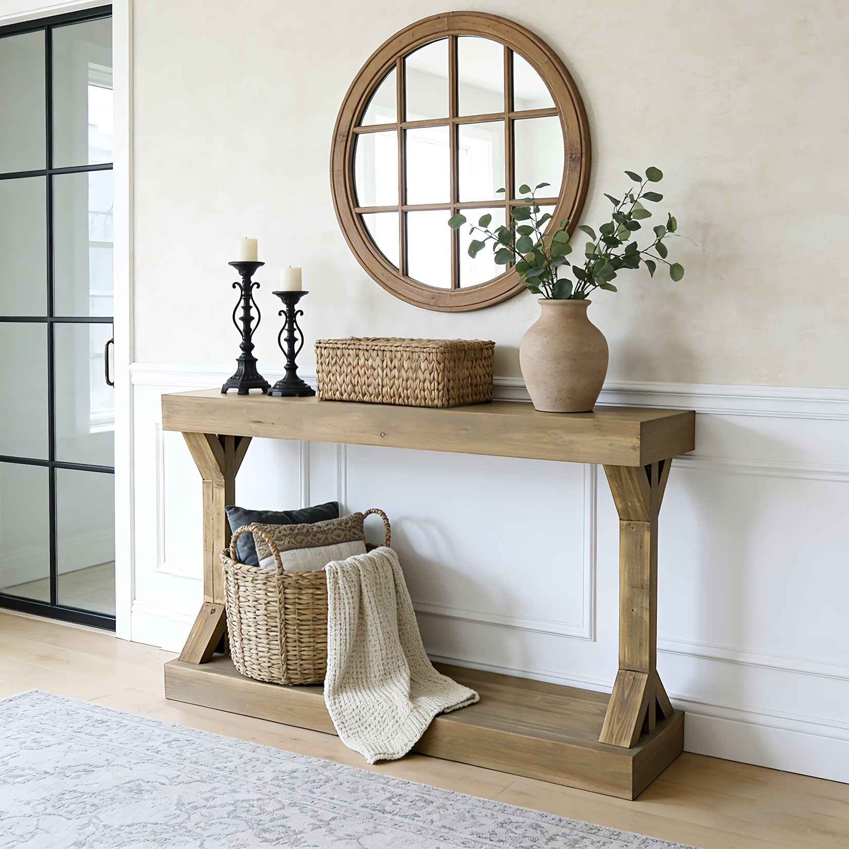 Image of Heavy Duty Console Table 120cm, 2-tier Entryway Sofa Side Table With 350lbs Load Capacity, Rustic Entryway Hallway Sofa Side Table, For Living Room, Bedroom, , Easy Assembly For Hallway, Living Room