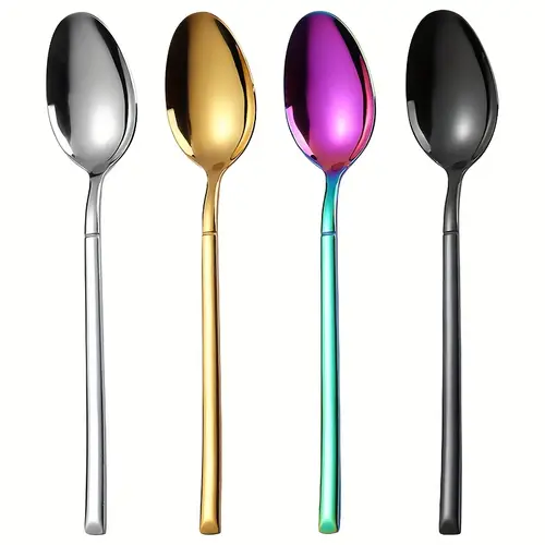 stainless steel soup spoons set durable metal tablespoons silver black piece multipack dishwasher safe for restaurant use