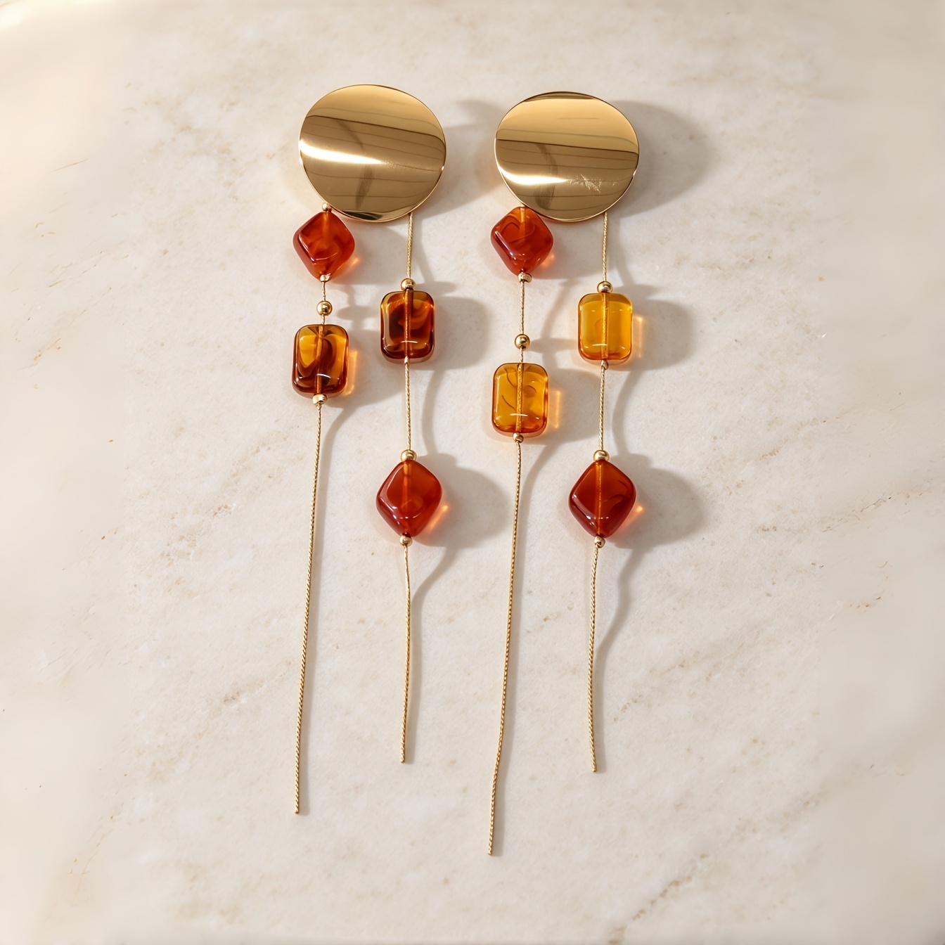 Women's Irregular Geometric Drop Earrings with Square Bead Tassels