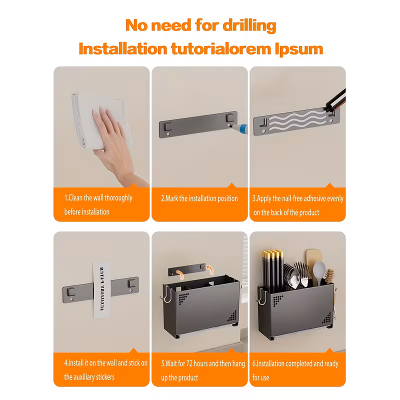 1pc wall mounted chopstick holder space saving kitchen organizer with cutlery slots countertop utensil rack with built in drainage system for home and restaurant use suitable for chopsticks spoons spatulas compact countertop or wall rack Product details 4