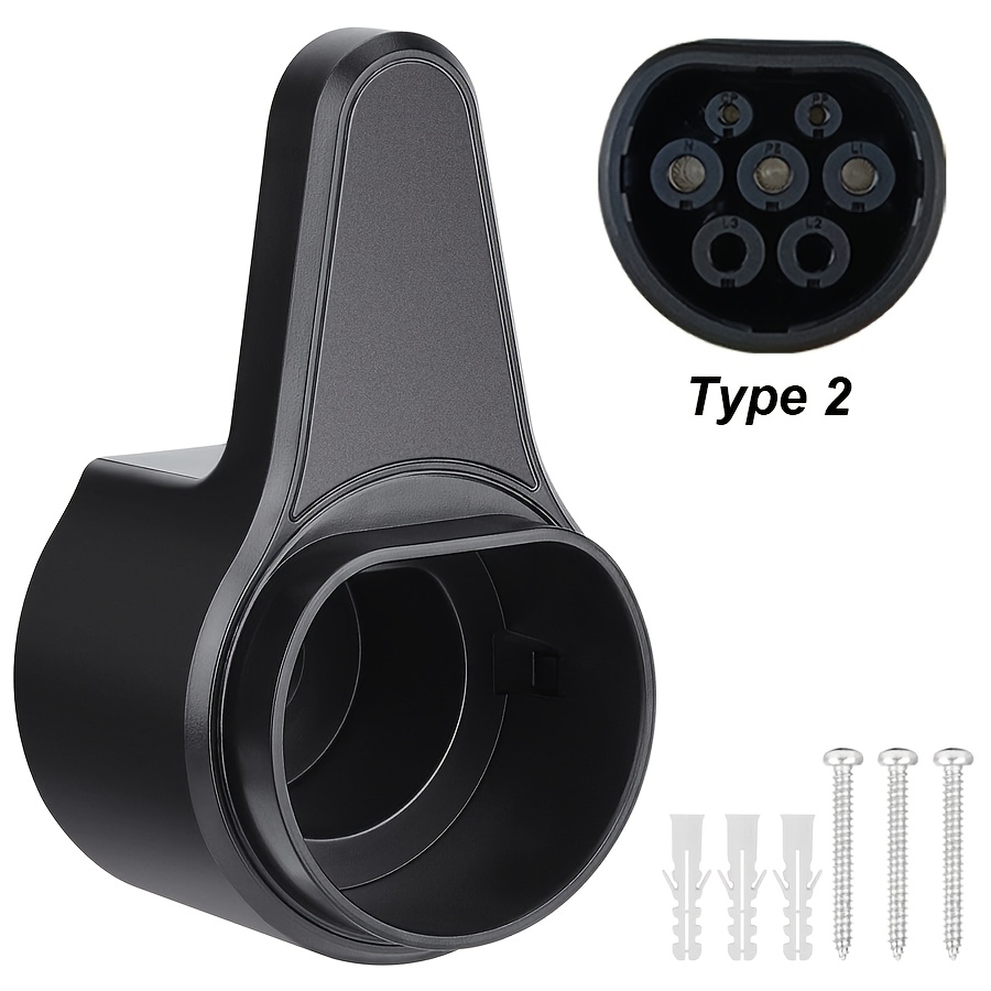 ev charger holder wall mount universal   type 1   eu type 2 for tesla plugs base with cable hook for home   2  