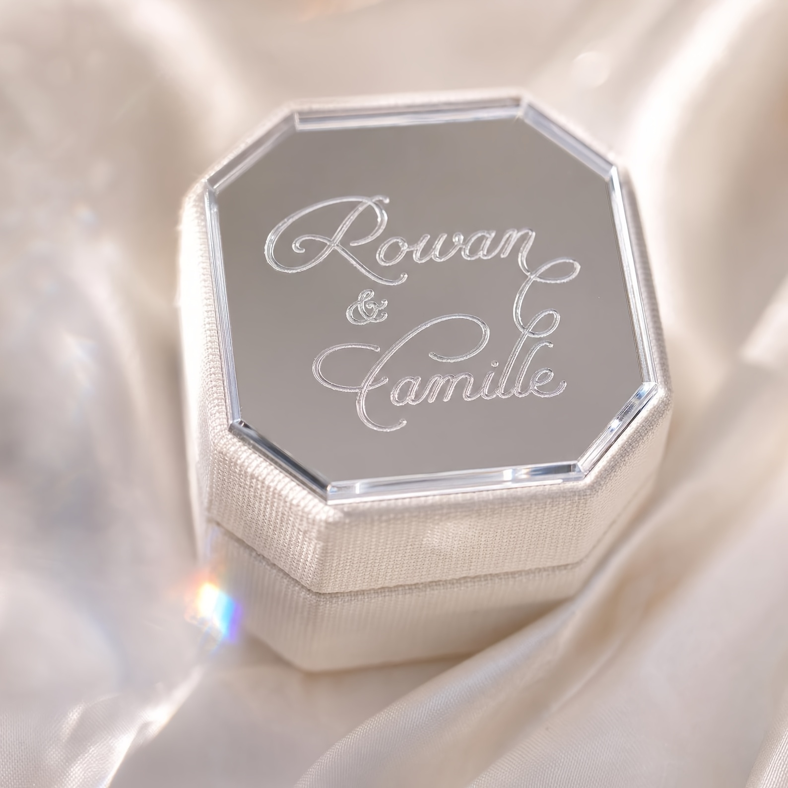 Personalized Velvet Wedding Ring Box, Custom Name Holder