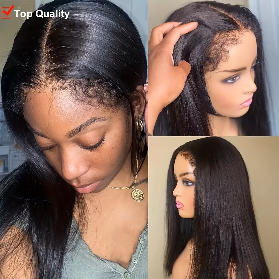 4C Edges Human Hair Wig 250% Density Straight 13x5 HD Breathable Lace  Frontal Wig with Pre-* Pre-* Hairline, Curly Baby Hair Natural