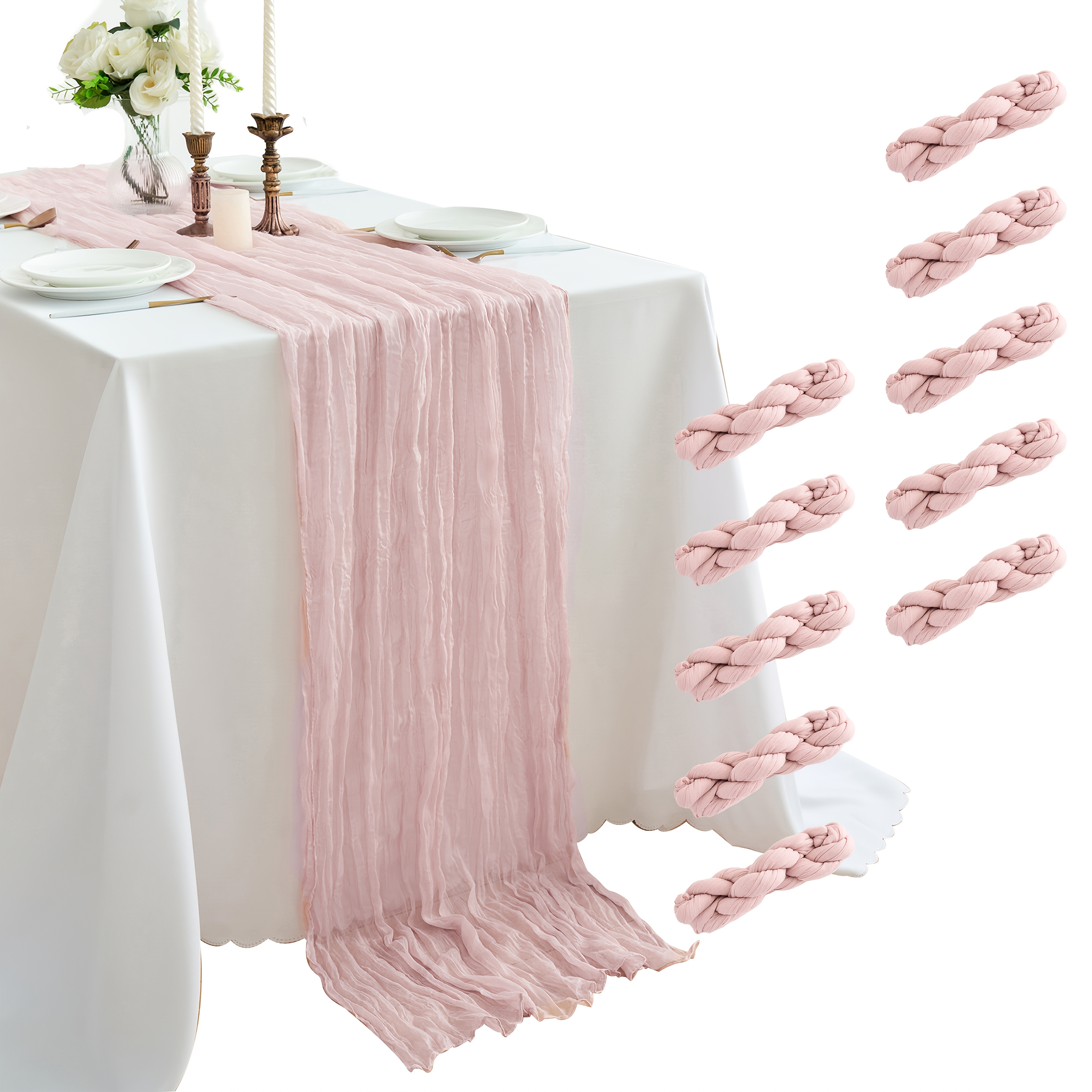 TEMU 10 Pack Table Runner, Cheesecloth Table Runner, 10ft Table Runner, For Wedding Reception, Boho Rustic Wedding, Party, Bridal Shower Decor, Home Decor Valentine's Day