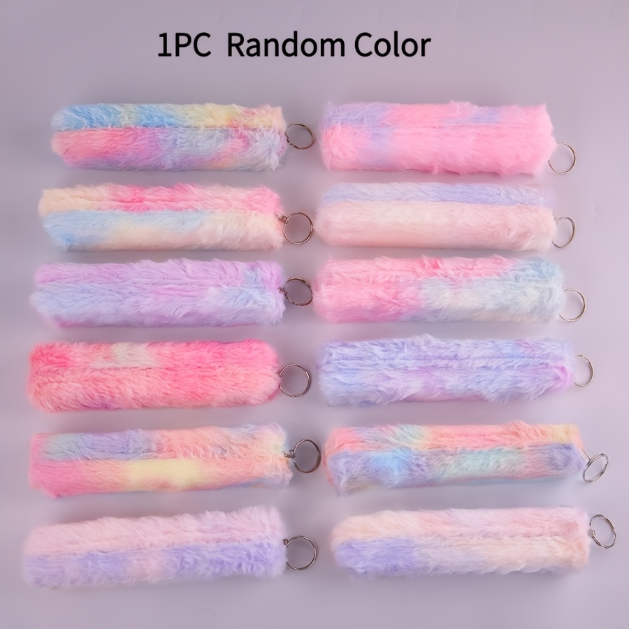 TEMU Pencil Case, 1pc Random Color, Soft And Comfortable Faux Fur Gradient Stationery Bag, Autumn And Winter Portable Storage Bag, Pencil Box,