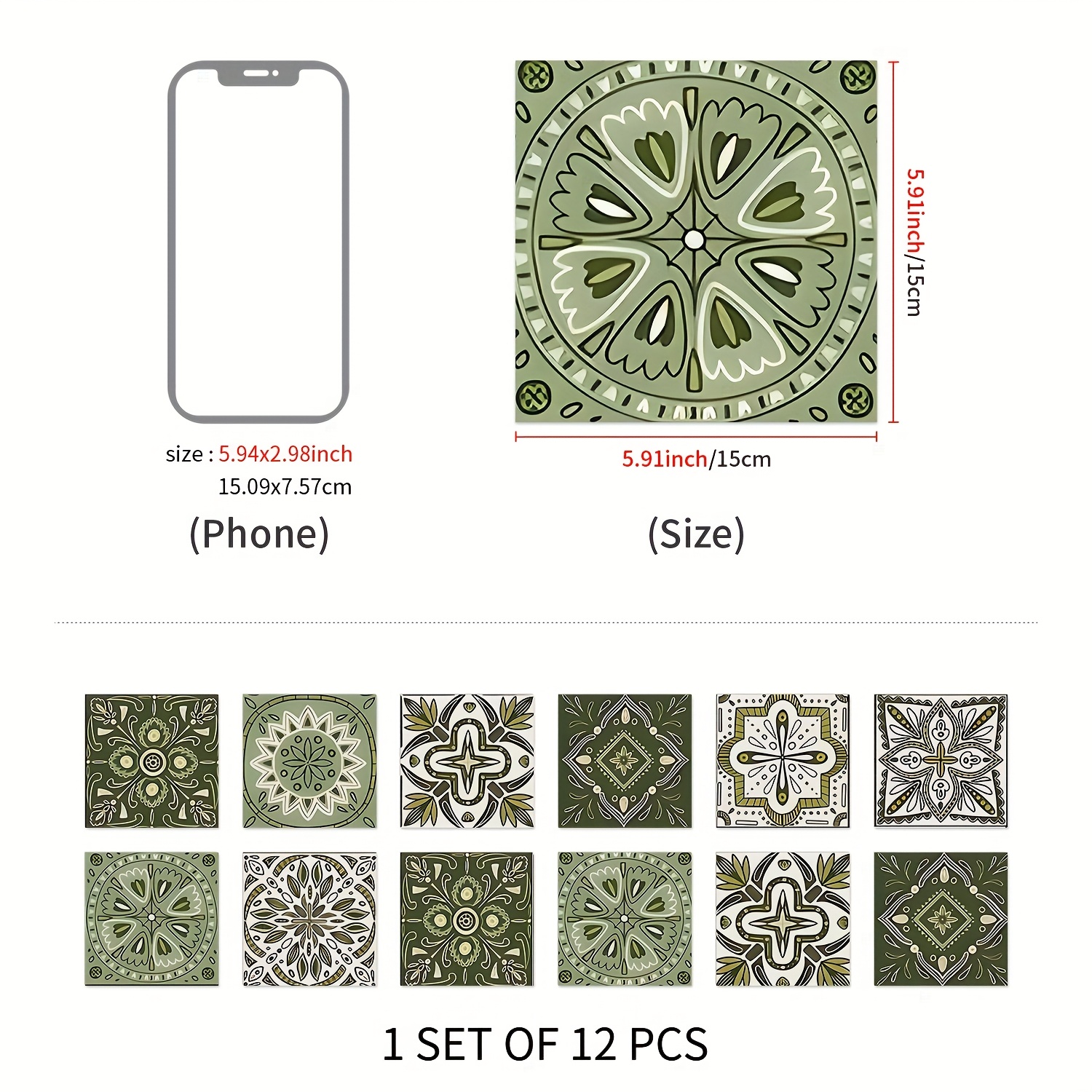 Image of 12 Bohemian Floral Tile Stickers, Self-adhesive Pvc Stickers For Kitchen Backsplash, Bathroom And Stair Walls - Easy To Apply And Remove 10/15/20cm*12pcs