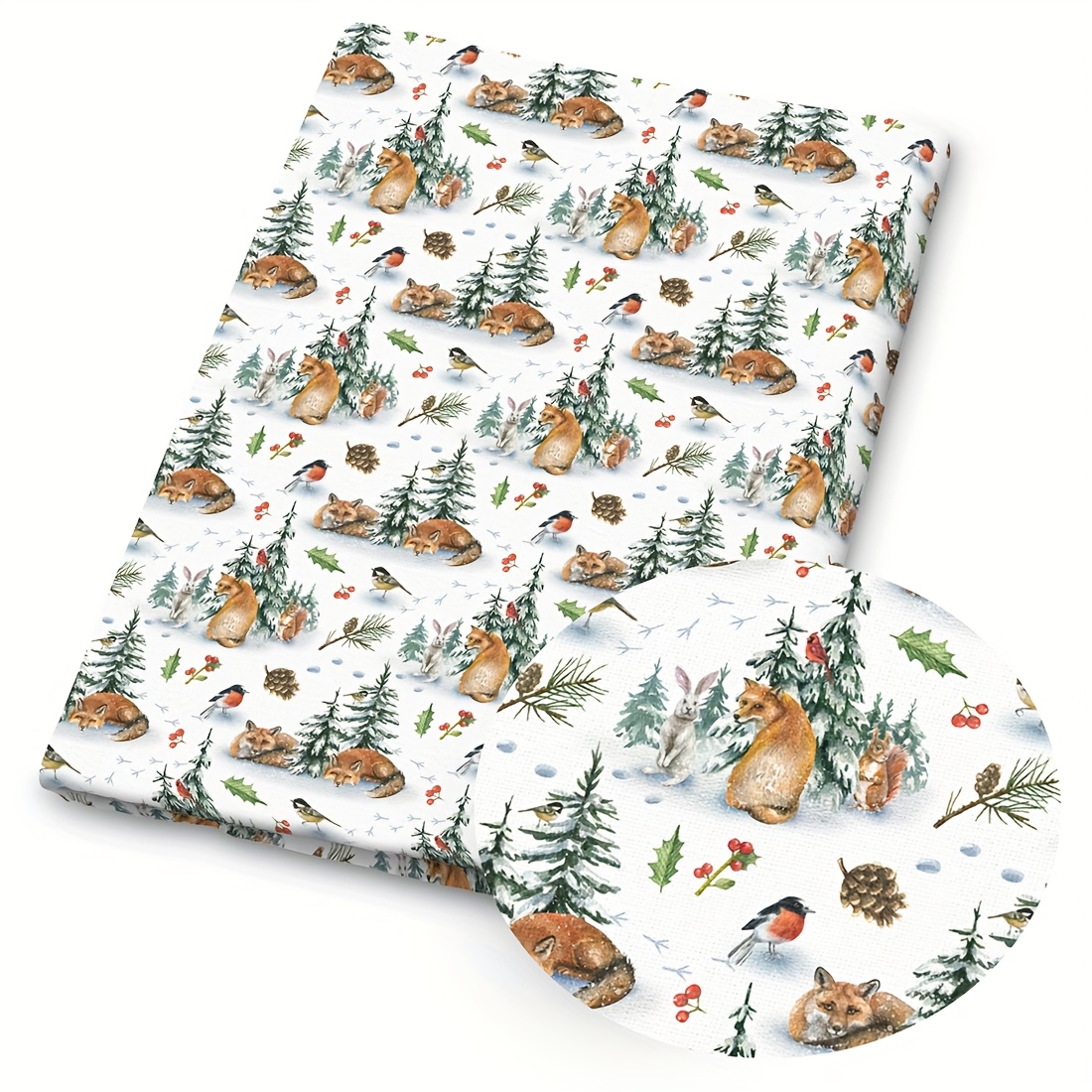TEMU 1 tissu imprimé de Noël - 150 x 50 cm (59 x 19,68 pouces) Tissu de polyester prédécoupé avec d'cerfs, d', de , de maisons, de et de neige -