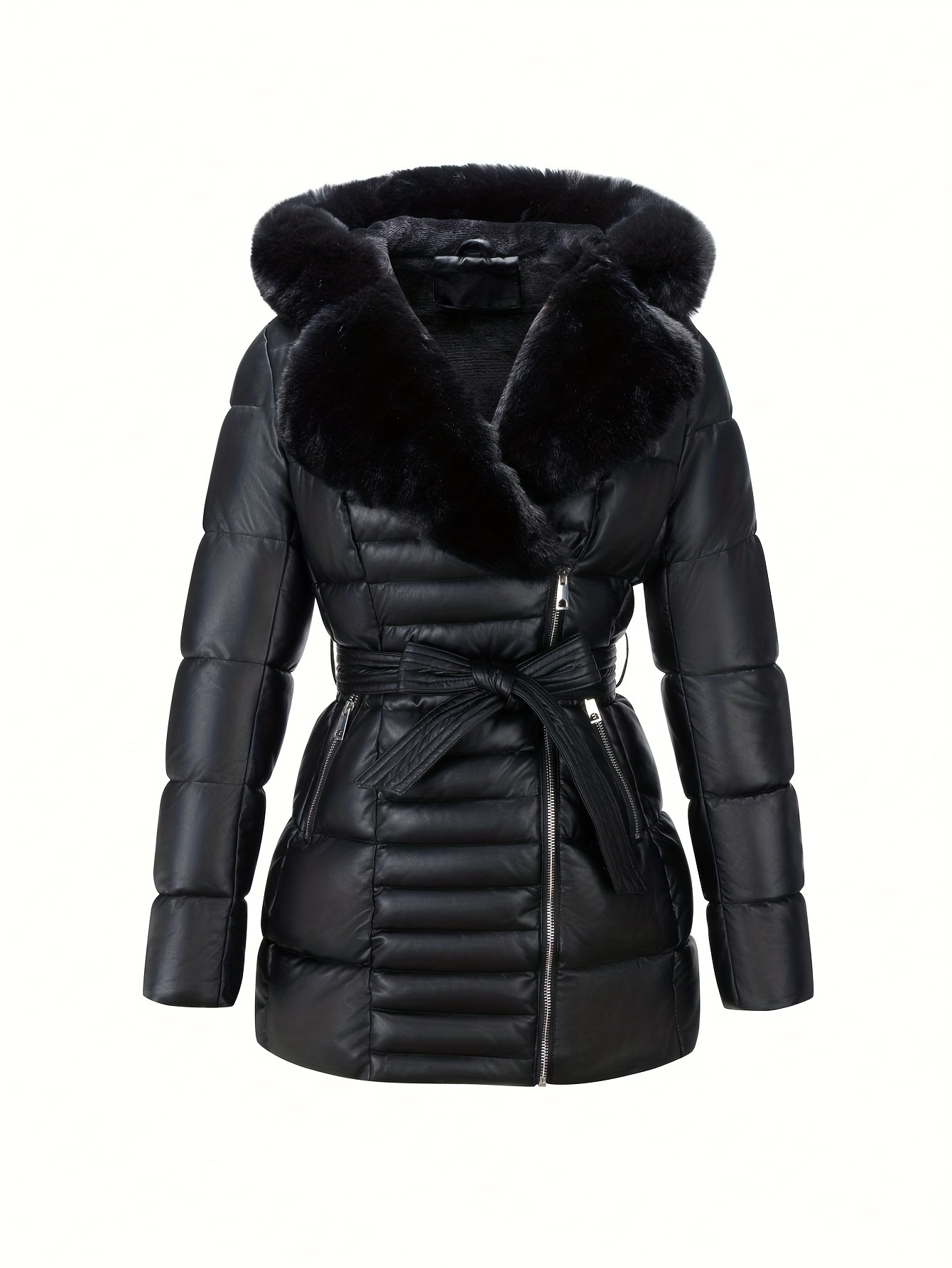Elegante dames winterjas met faux fur capuchon - Lange mouwen