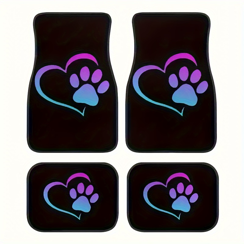 

4pcs Car Floor Mats Heart-shaped Colorful Dog Paw Print Pattern Car Floor Mats Car Interior Accessories