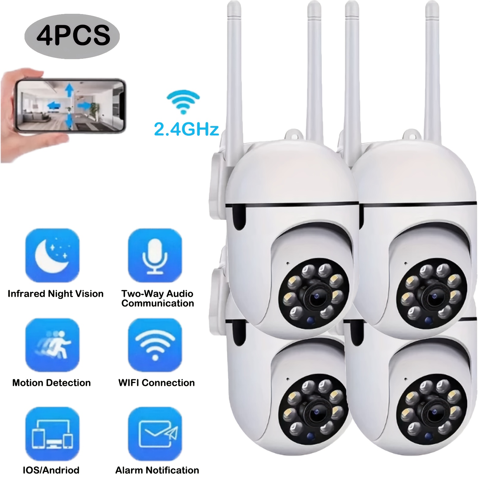 

4pcs 1080p Hd Wireless Security Cameras - With Wifi, Auto Tracking, /pet Detection, Vision, Audio, Motion Detection, Alarm Notifications For - Usb Powered