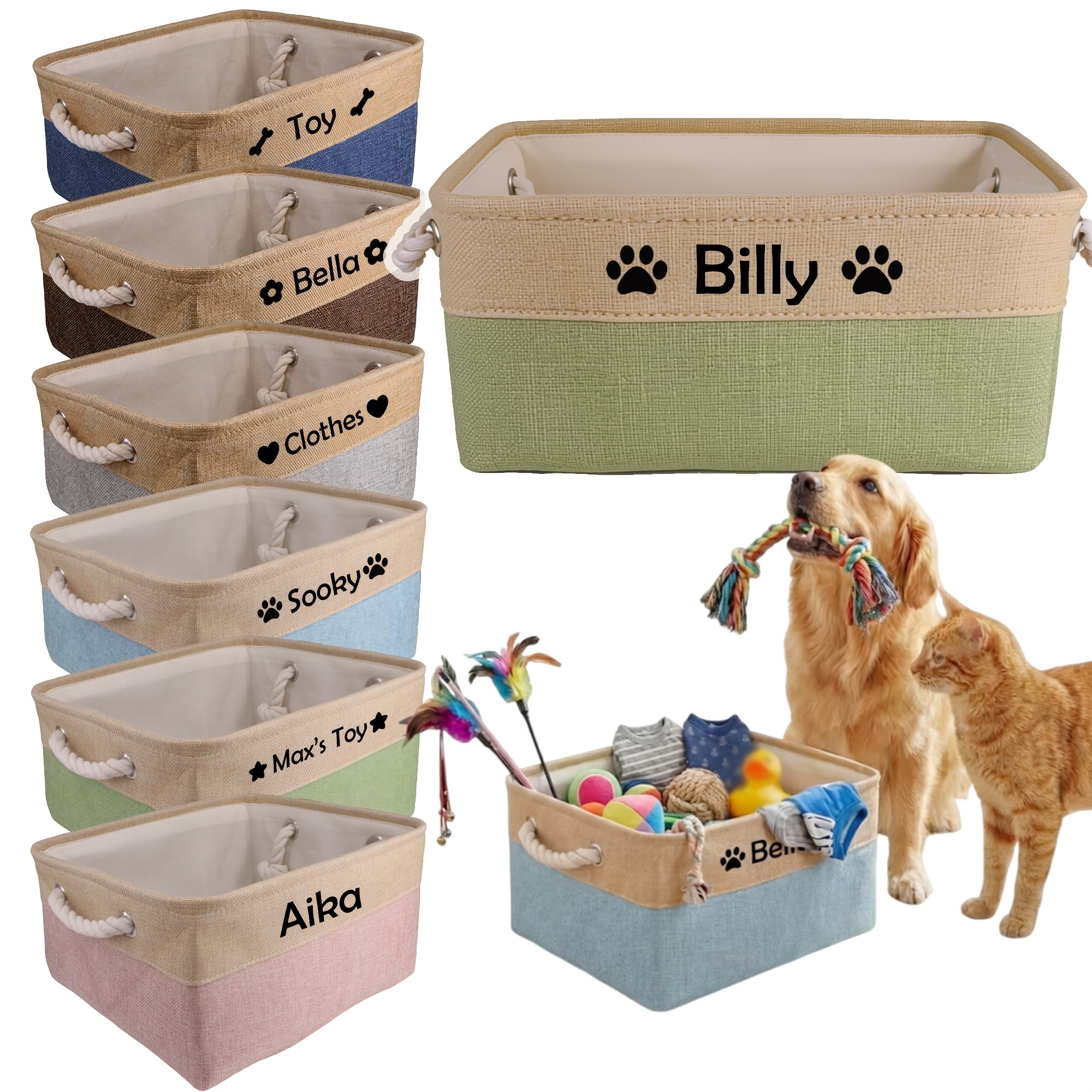 Custom Pet Storage Basket with Personalized Message, Multifunctional And Snack Organizer for Cats And Dogs, Pet Supplies And Clothing Storage, Without Battery