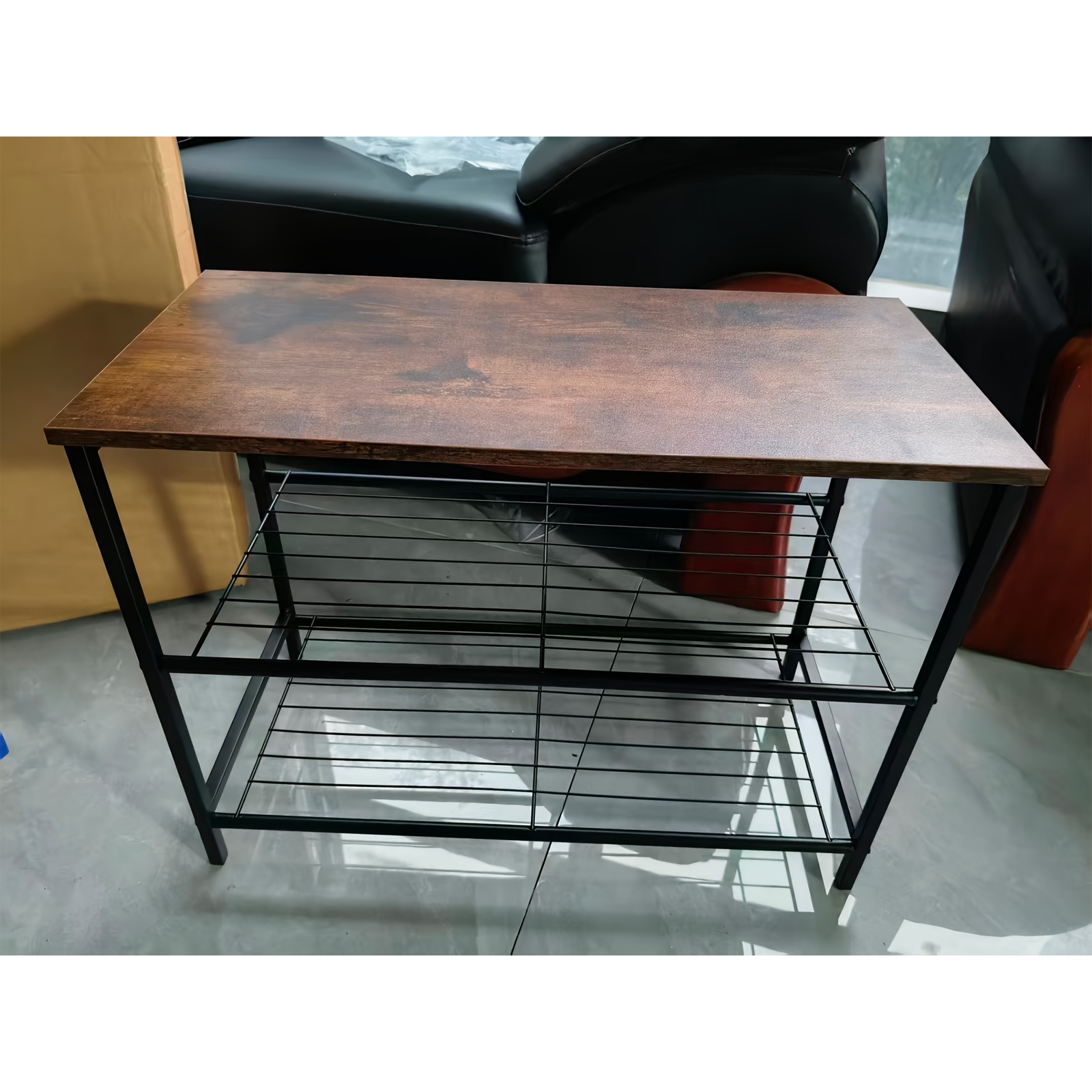 TEMU Shoe Rack For Entryway, 3-tier Shoe Organizer With Adjustable Mesh Shelves, Spacious Floor Mount, Metal, Industrial, Shoe Shelf For Closet, Rustic Brown