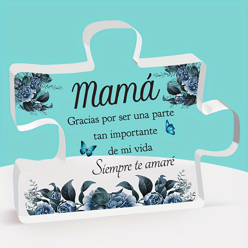 

1pc, Acrylic Desktop Plaque, Spanish Acrylic Transparent Letter Ornament, Gift For Mom, Home Living Room Desk Table Party Decorations Supplies, Art Craft, Ornament