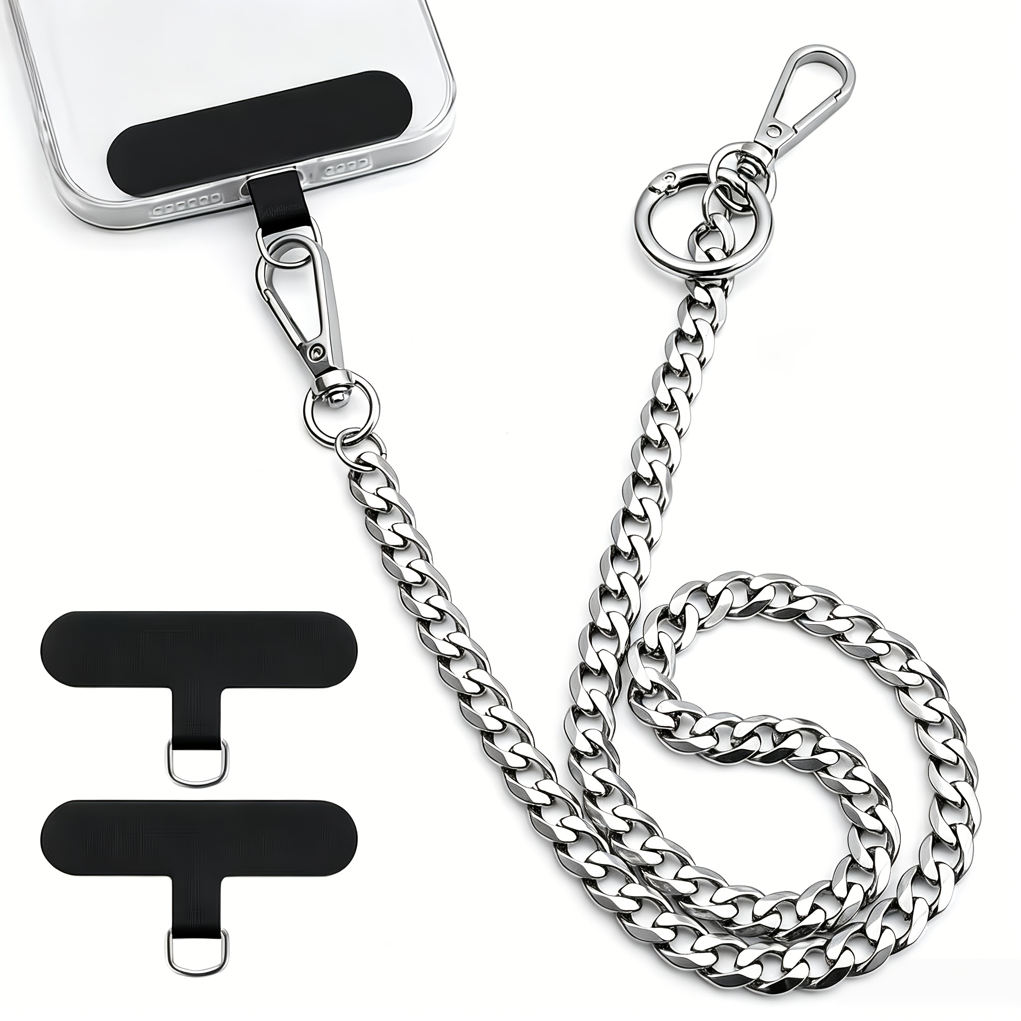TEMU Lanière de téléphone portable robuste et antivol en métal avec 2 attaches universelles de fixation, clip de connexion multifonctionnel -perte,