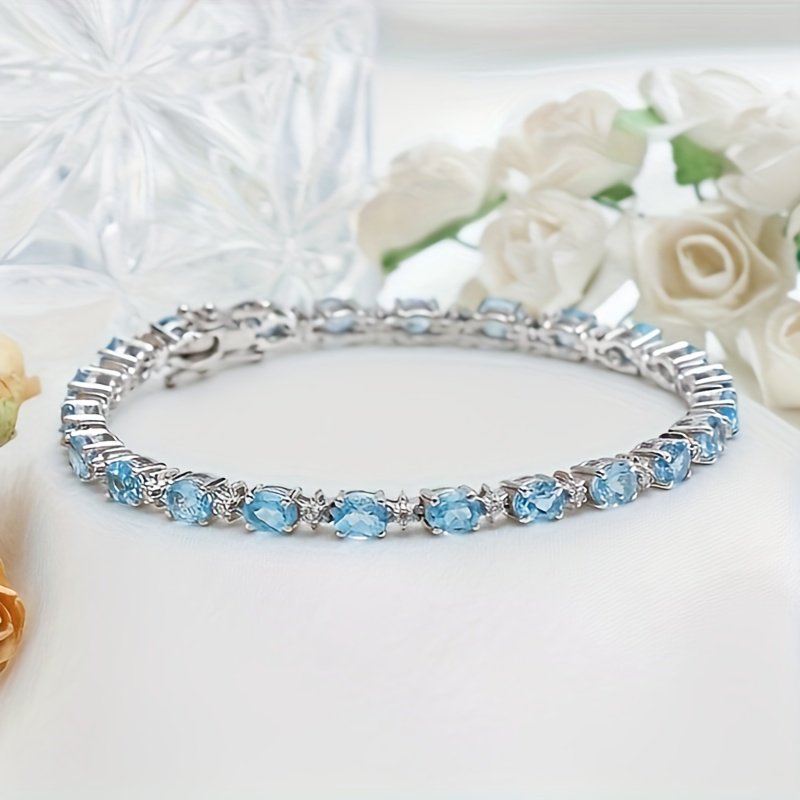 

1 Blue Bracelet, 925 Silver Material, Fashionable, , And Luxurious, Suitable For , As An Anniversary Gift For As A Day Gift, Comes With A Gift Box