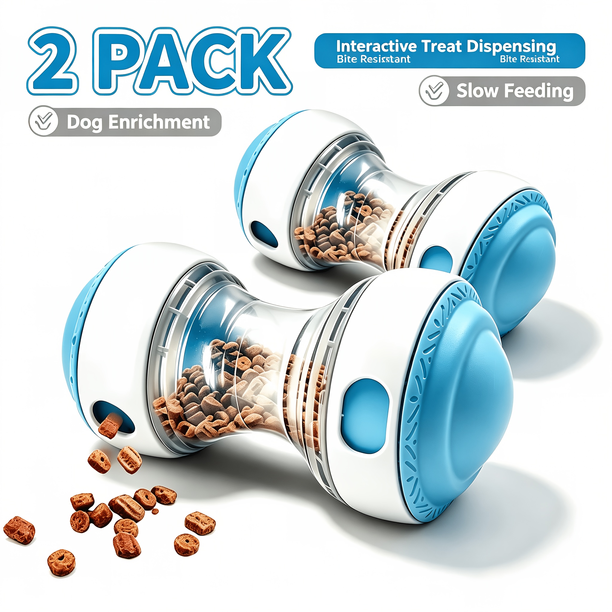 TEMU 2pcs Slow Feeder Treat Dispenser Roller For - Interactive Chew Toy Suitable For Small To Medium Pets, Plastic Slow Eating Device For