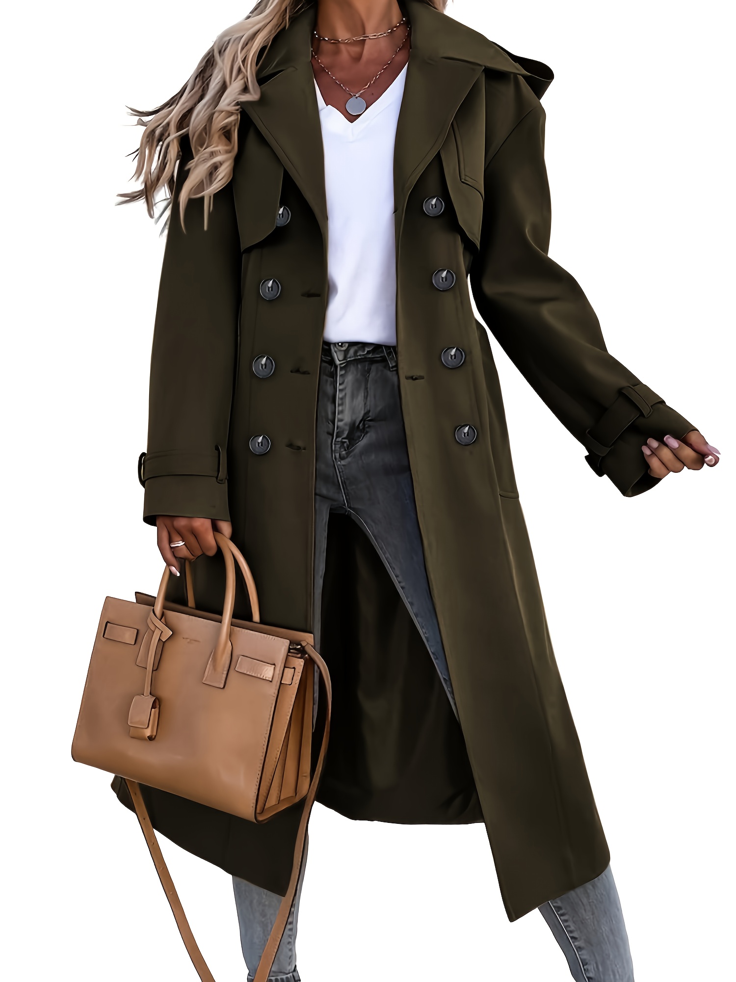 Women's Windproof Double Breasted Long Trench Coat Classic