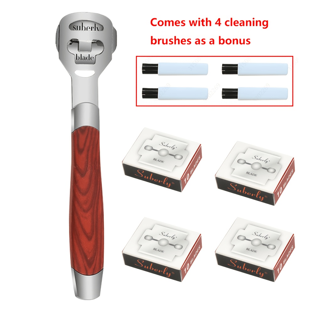 TEMU Stainless Steel Remover Shaver Foot Kit, With Of Replacement Blade Foot Dead Skin Knives (a Total Of 40 ), Free 4 Mini Cleaning Brushes, Anti
