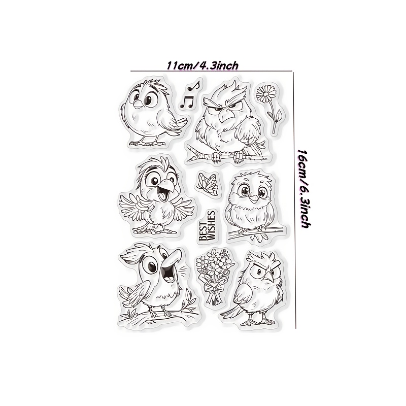 E-shop Ein lustiger, transparenter Stempel Vogels zum Kartenbasteln, Journaling mit gepressten Blumen, Albumdekoration und Papiergestaltung