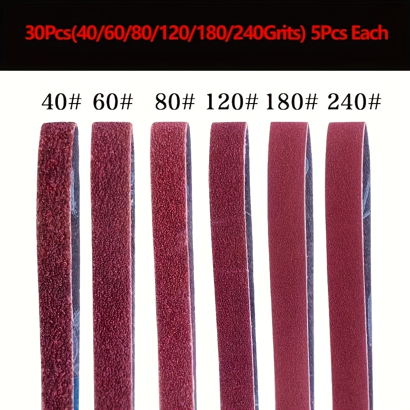 E-shop 30 Stück Schleifband 13 x 457 mm, 5 Stück 40/60/80/120/180/240 Gemischte Körnung Geeignet für 457X13 Schleifband-Schleifer, geeignet für