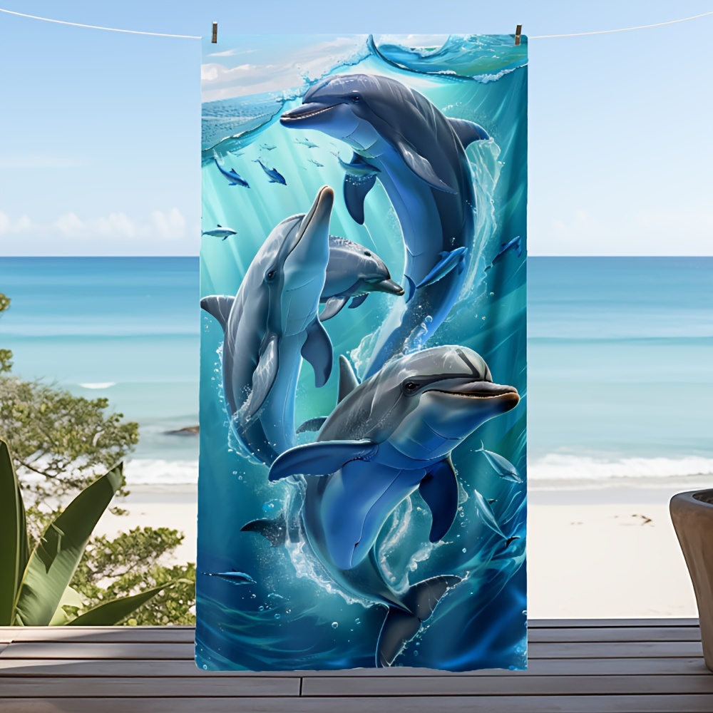 

1pc Dolphin Beach Towel, Oversized Microfiber Beach Towel For Adults And Teens, Quick Dry Lightweight Soft Pool Towels For Travel, Swim, Camping - 55.1×27.6inches/63.0×31.5inches/70.9×35.4inches