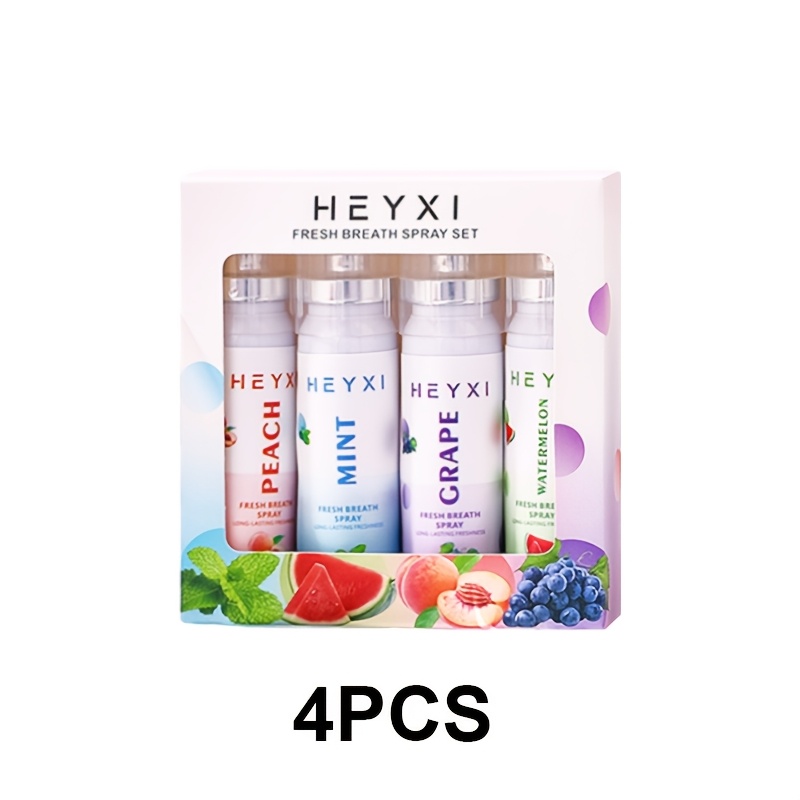 4pcs Oral Spray Set, Featuring Flavors: Mint, Peach, Grape, And Watermelon. Gentle Alcohol-free Formula For Long- Breath. Portable And Suitable For Occasions. Ideal As A Holiday Gift