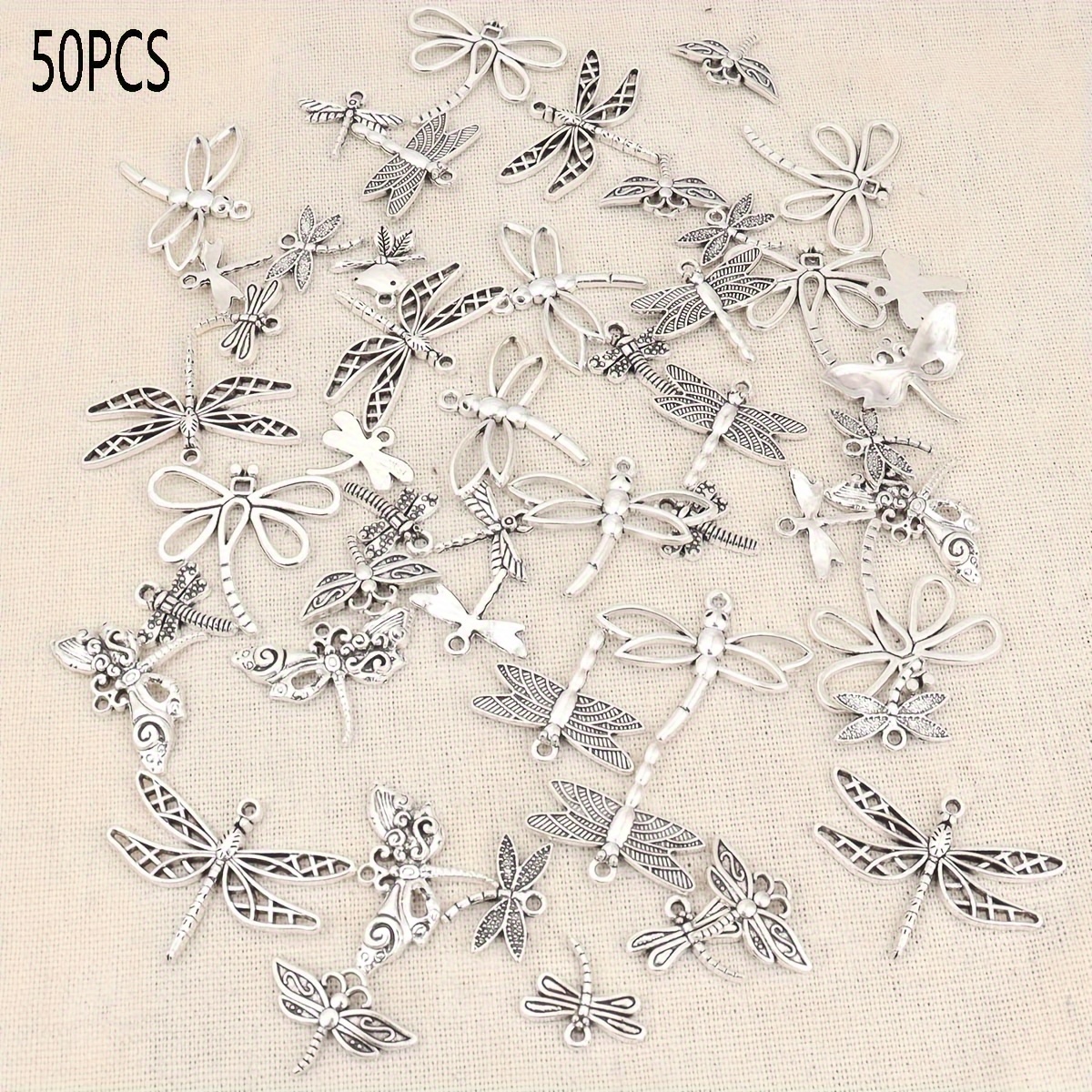 Image of Assorted 50pcs Alloy Dragonfly Pendants With Textured Finish, Diy Necklace, Bracelet, And Earring Charms, Fashionable Spring/summer Accessories For Jewelry Making