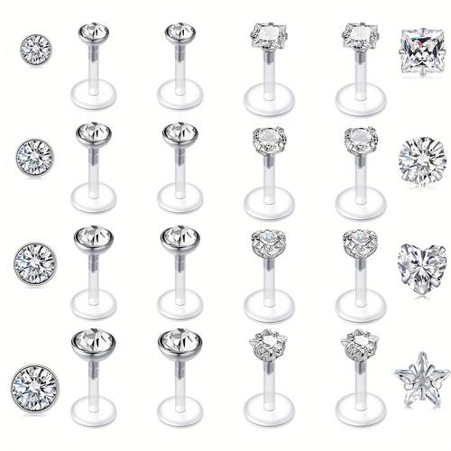 16 glänzende acryllippins-set, 16gauge*6/8/10mm damen-lippiercingschmuck, exquisiter stil, bequemes tragen