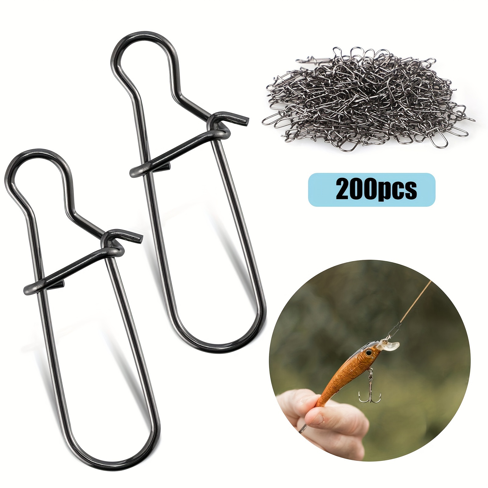 

200pcs Fishing Snap Clips, Stainless Steel Duo Lock Clips, Fishing Swivel Solid Rings Safety Snaps, Fishing Lure Connector