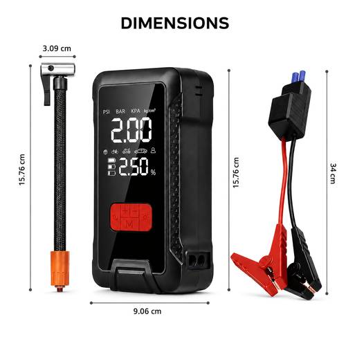 portable air compressor high emergency start pump multi functional starter and tire inflator combination device power bank with tire pressure gauge and led display emergency button smart wireless inflator