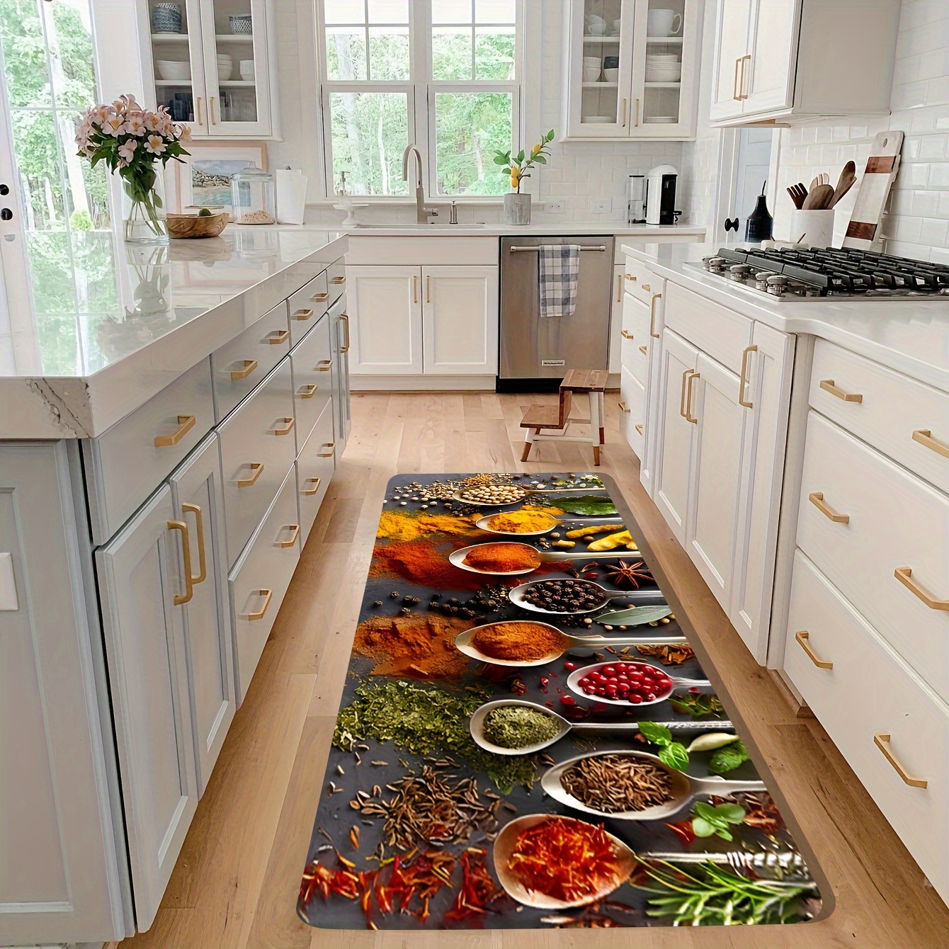 TEMU Alfombra de Cocina de Franela Ultra- y Lujosa con de Especias - 1.1cm de Grosor, Antideslizante y Lavable a Máquina, Ideal para , Dormitorio,