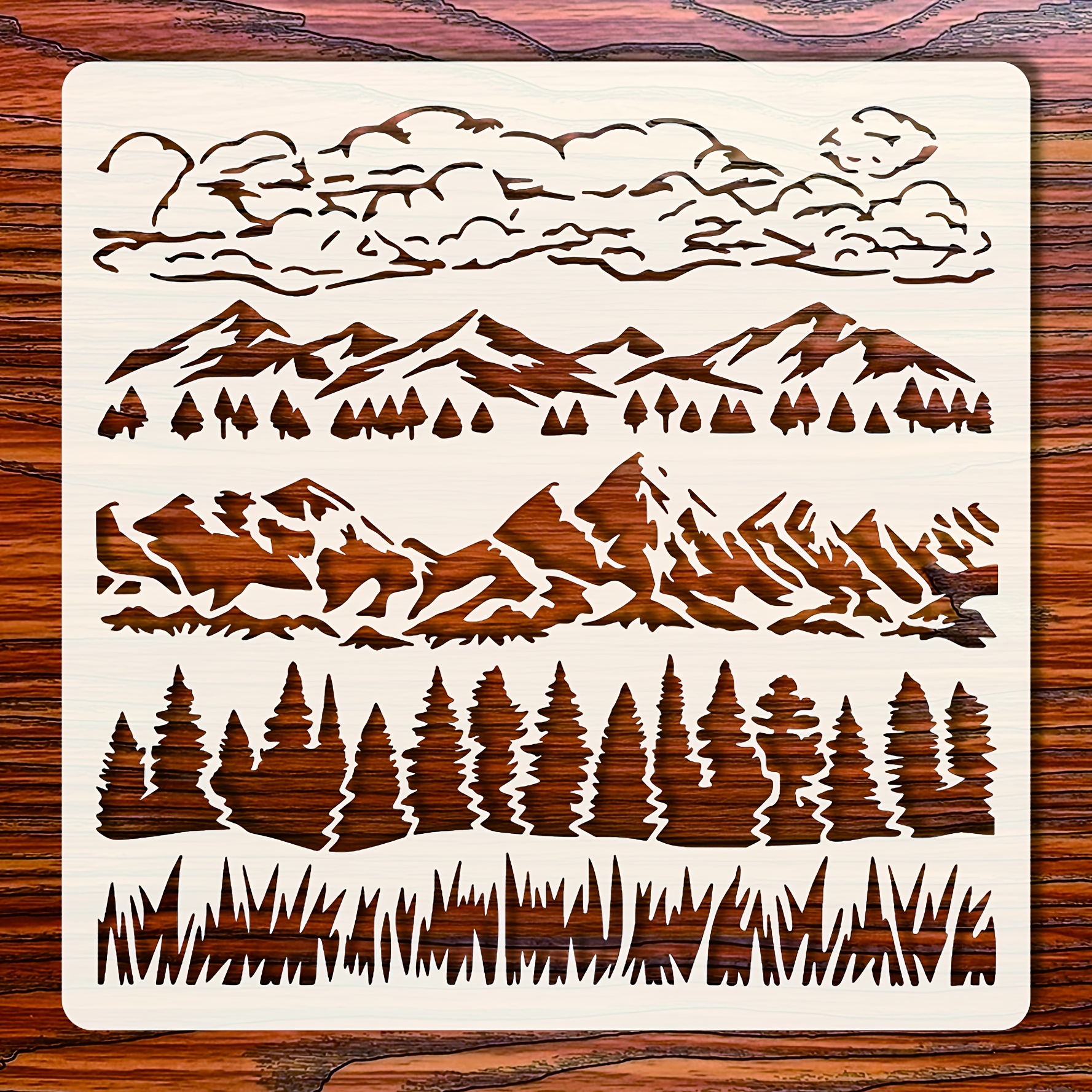 TEMU Plantilla de pintura de paisaje natural enmarcada. Tamaño 6X6 pulgadas. patrones reutilizables de , , montañas y . Ideal para decorar madera,