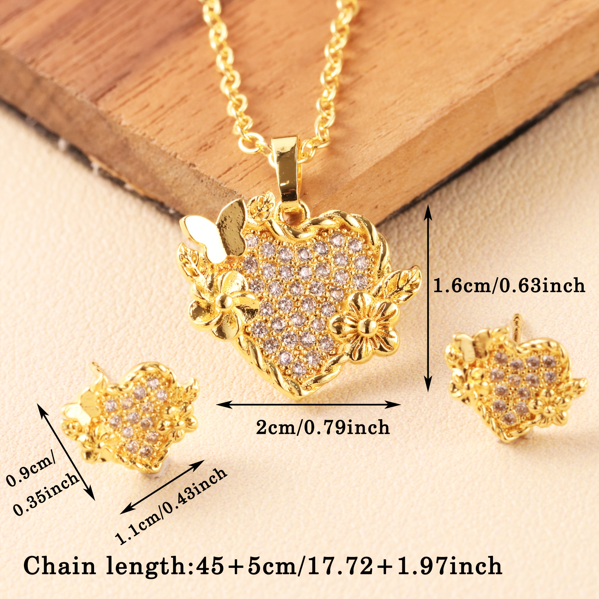 Butterfly & Flower Heart-Shaped Jewelry Set, 2pcs