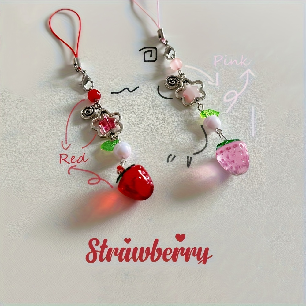 

2 Pieces Of Y2k Style Cute Strawberry And Heart-shaped Phone Chain/ Ccd Camera Pendant, Suitable For Female And Female Students