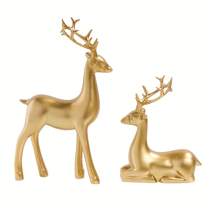 TEMU Sculpture Set Of 2, Resin Elk Statues, Festive Reindeer Figurines For Home, Office Decor, Ideal For Tabletop, Bookshelf, Mantel, Gift, Artisan Crafted Animal Ornaments For Christmas Display