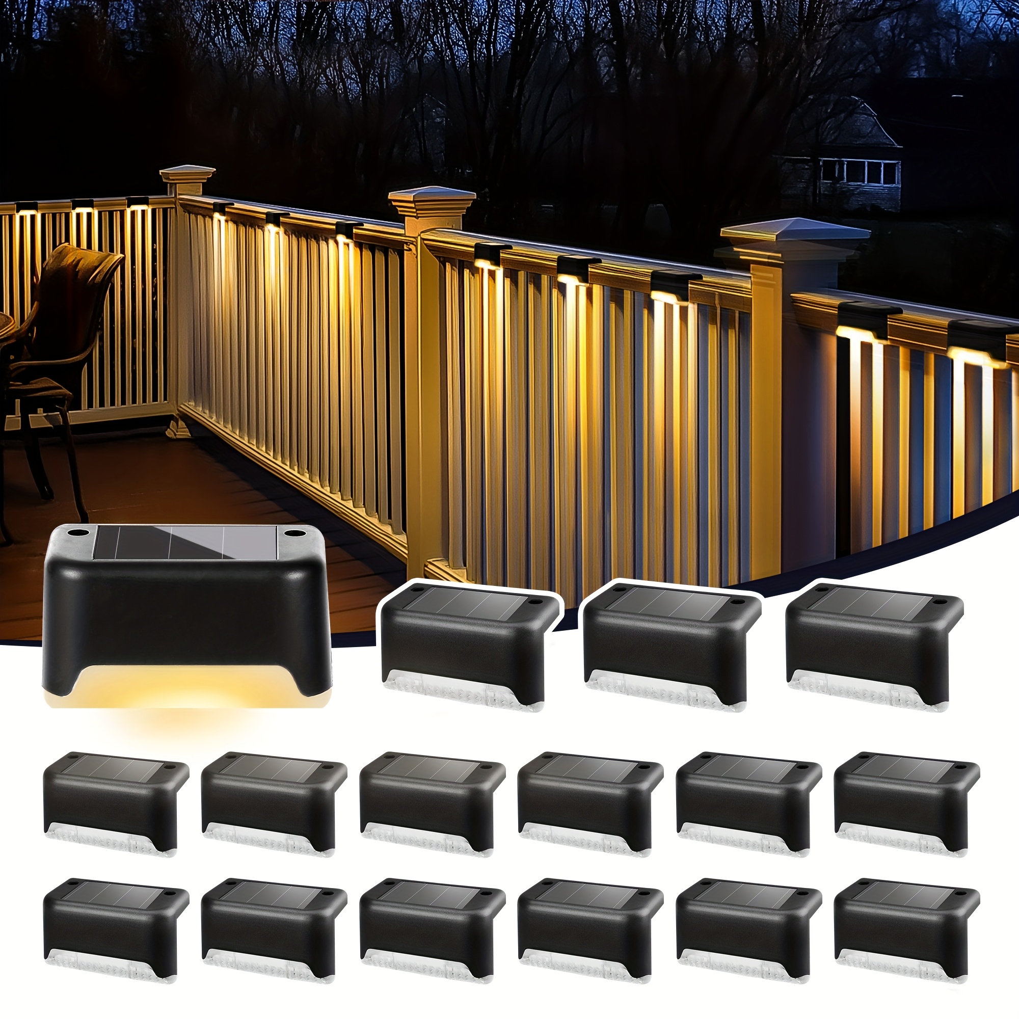 TEMU 16 Pack Solar Step Light, Outdoor Step Light, Ip44 Waterproof Led Solar Light For Outdoor Stairs, Steps, Fences, , Yards, Railings, Garden