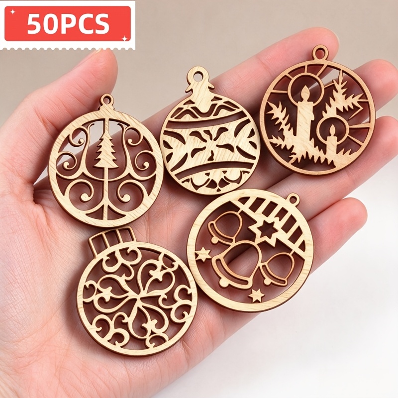 TEMU Mix 50 pezzi Decorazioni Natalizie in Legno, Piccoli Pezzi in Legno Decorativi, Etichette Regalo, Decorazioni per Albero di Natale per Natale,