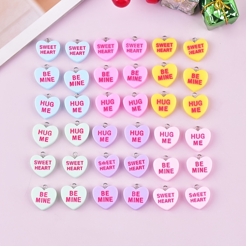 TEMU 36pcs Saint-Valentin Lettre Cœur HUG ME Breloques en Résine Bijoux Boucles d'Oreilles Collier Ajouts