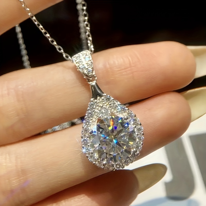 925 Silvery Sparkling 5 Carat Necklace Jewelry Women's Fashion Pendant Necklace For , Formal Occasions, Anniversary Celebration, , Single Party Must-have Christmas Gift