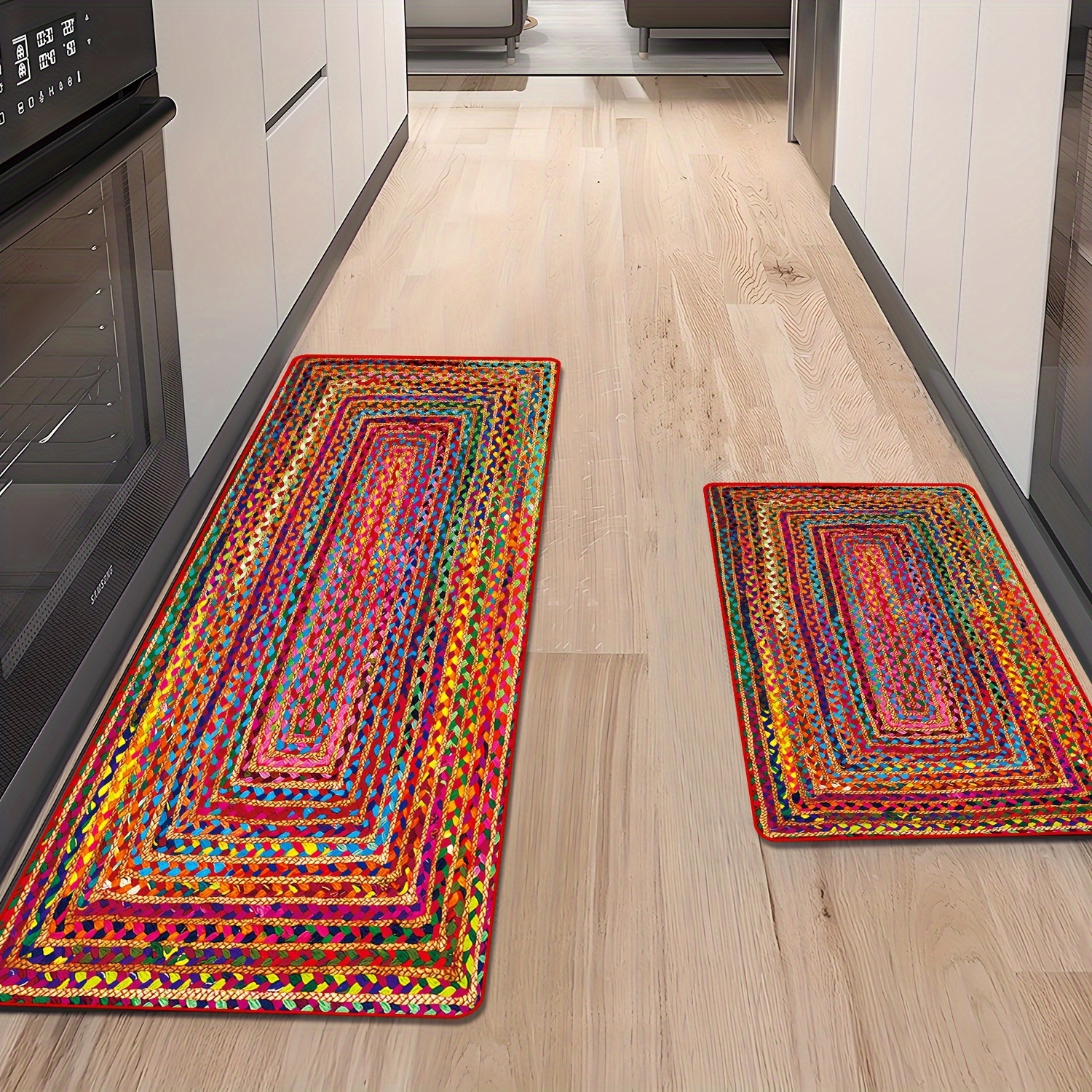 TEMU 1pc Machine Washable Non-slip Colorful Boho Anti-fatigue Kitchen Rug For Home Decor In Kitchen, Dining, Bedroom, Laundry & Entryway