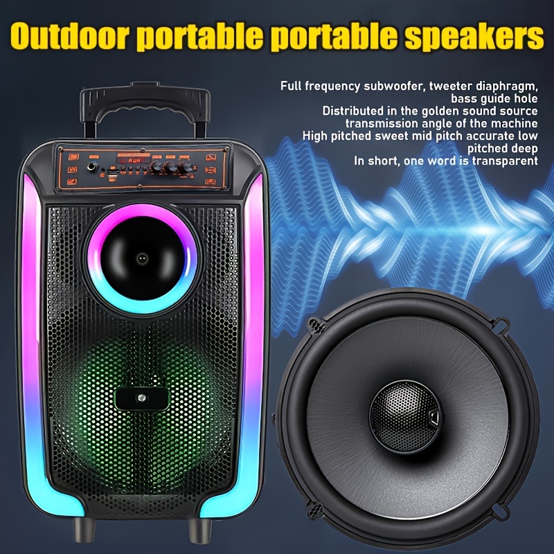 

Portable Outdoor Speaker With Microphone, 12-inch High Volume, Built-in Large Capacity Battery, Rgb Lights, Wireless, Usb/fm/aux Support, Ideal For Events, Parties, Camping, Dancing & Singing