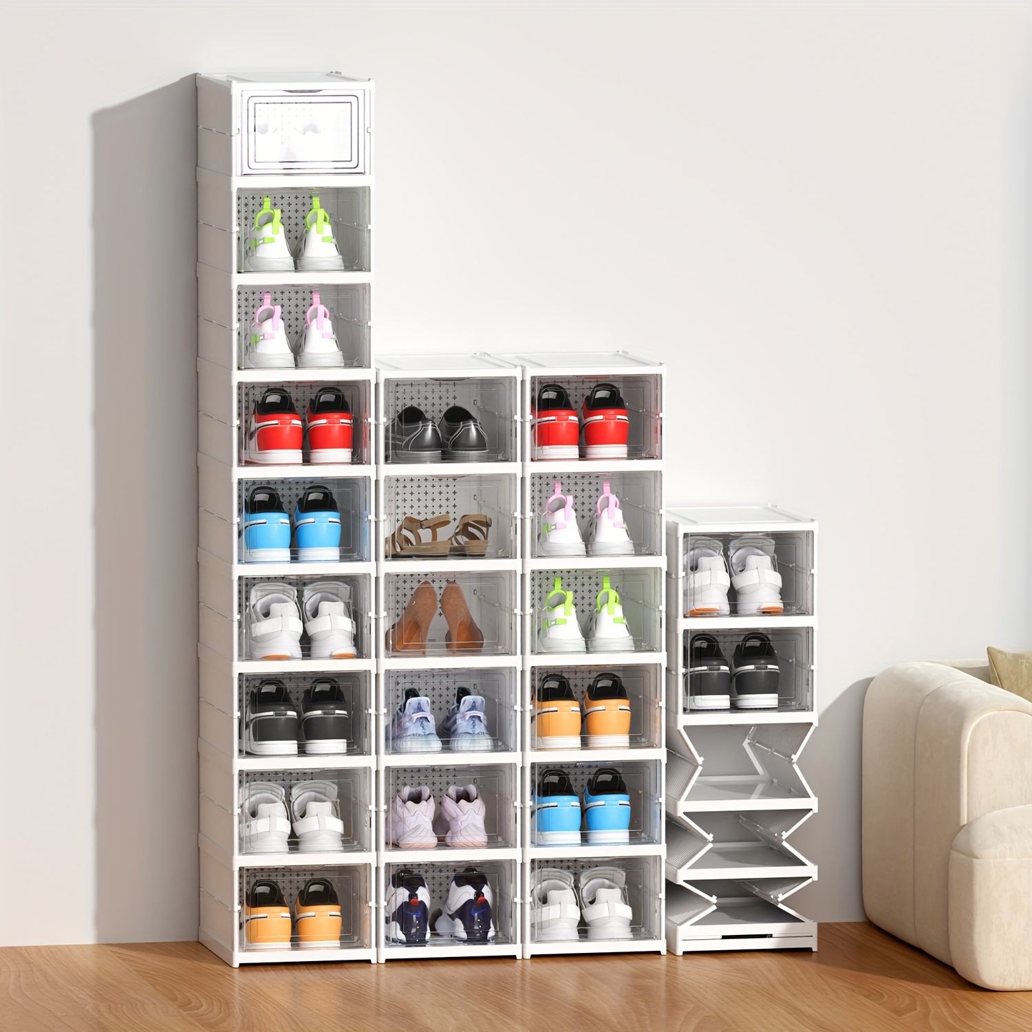 

3/6/tier Foldable Shoe Storage Box: 26cm Wide, One-piece Design, Quick Use, Transparent, Dust-proof, Suitable For Room Types