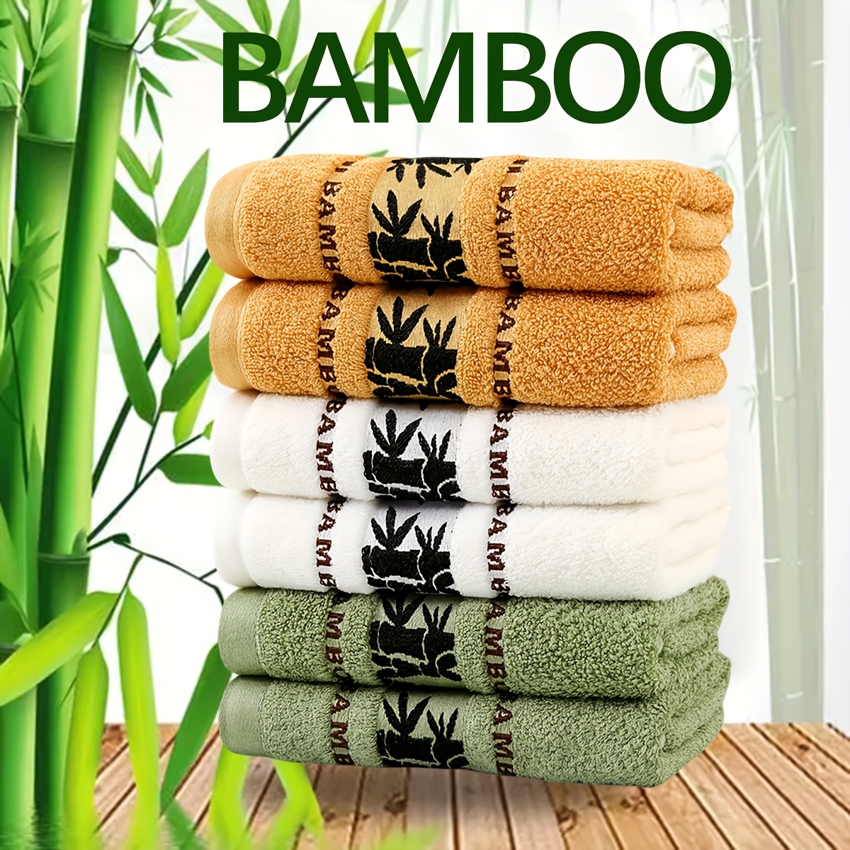 TEMU Wf Bamboo Fiber Towel Set Of 6 / 6pcs, 32*72cm/12*28inch Embroidered Towel Set, Soft, Absorbent, Quick-drying, Suitable For Home Bathroom, Essential For , Holiday Gift