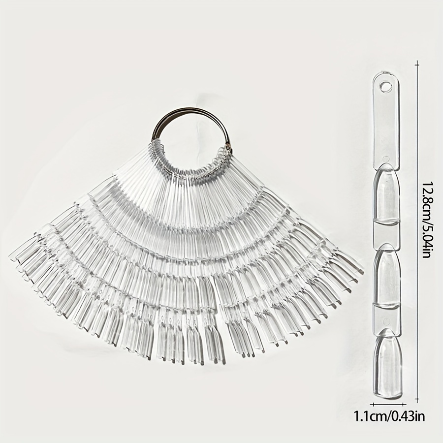 150pcs For Nail Art Fan Shape Display Natural Chart Gel Polish Coloring Practice Training False For Nail With Removable Ring For Nail