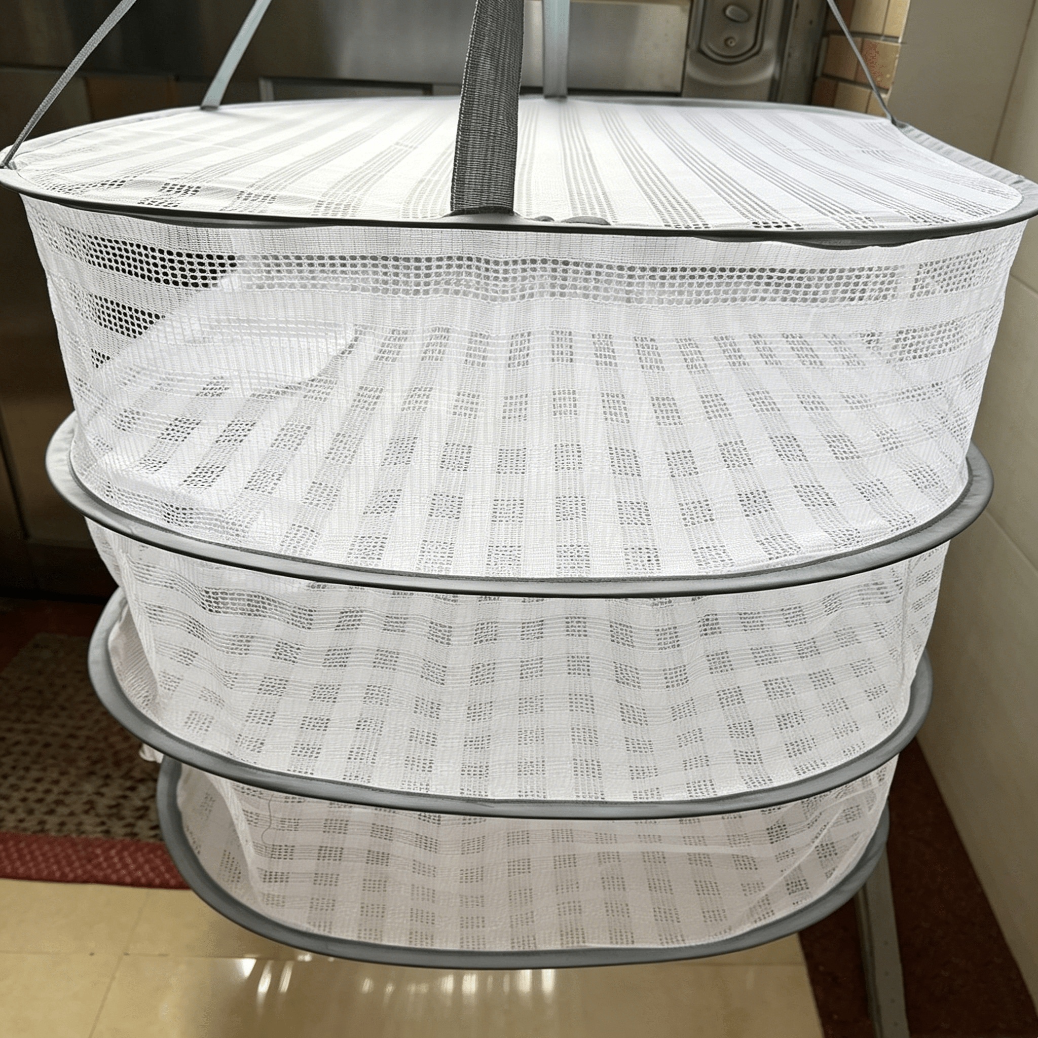 TEMU Heavy-duty Foldable Drying Rack With Zipper Closure - Space-saving 3-tier Mesh Dryer, Collapsible Kitchen And Garden Storage Rack With Handle,