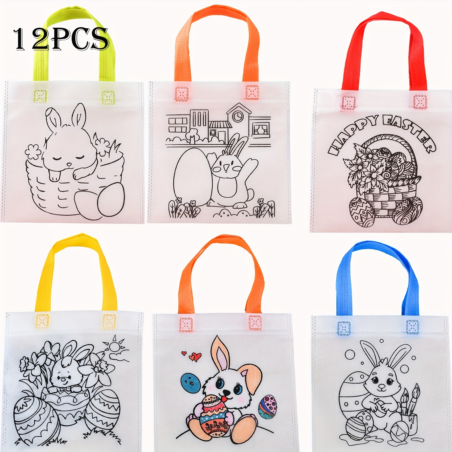 12pcs Easter Doodle Bags, Diy Non-woven Gift Bags, Candy Bags, Suitable For Parties, Gatherings, Gifts, And Packaging