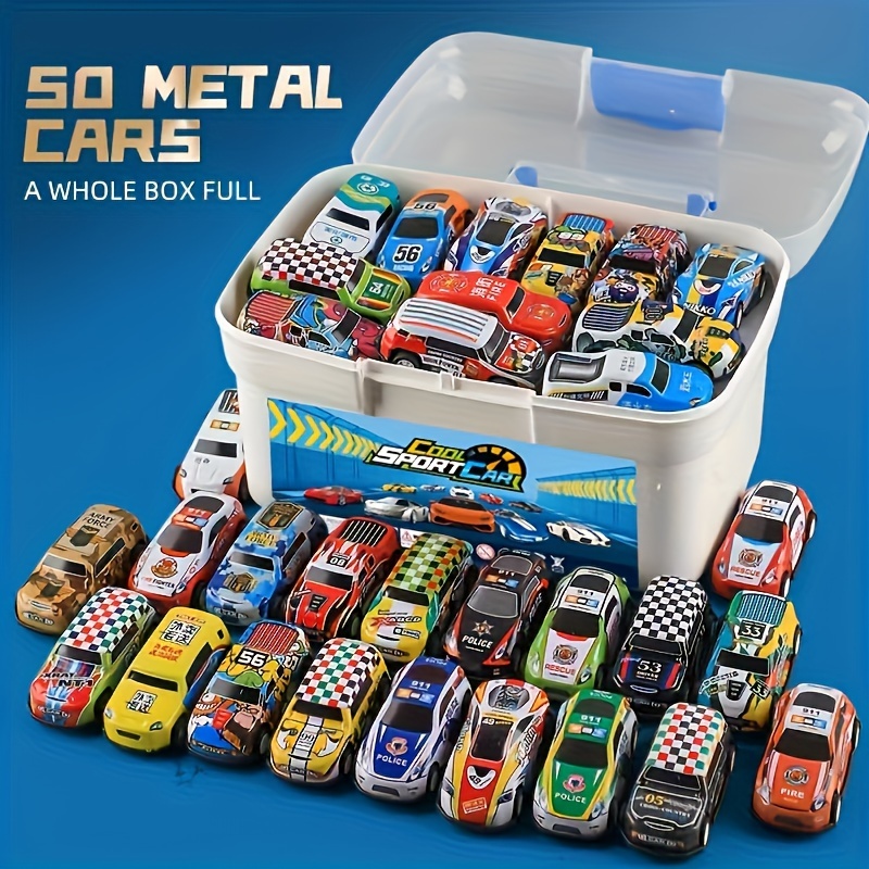 50-Piece Diecast Toy Cars Set With Storage Case And Foldable Play Mat, Return Force Function, Durable Metal Vehicles, Colorful Assortment, Educational And Fun Gift For Kids Ages 3 And Up
